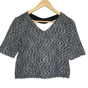 Ann Taylor Short Sleeve Quilted Shirt size Medium Navy Blue Fitted V Neck Top